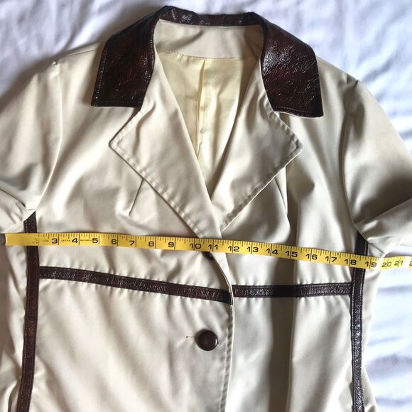 Vintage Herman Kay Cream Block Button Long Utility Trench Coat Lined O-Kay S/M - Picture 4 of 12